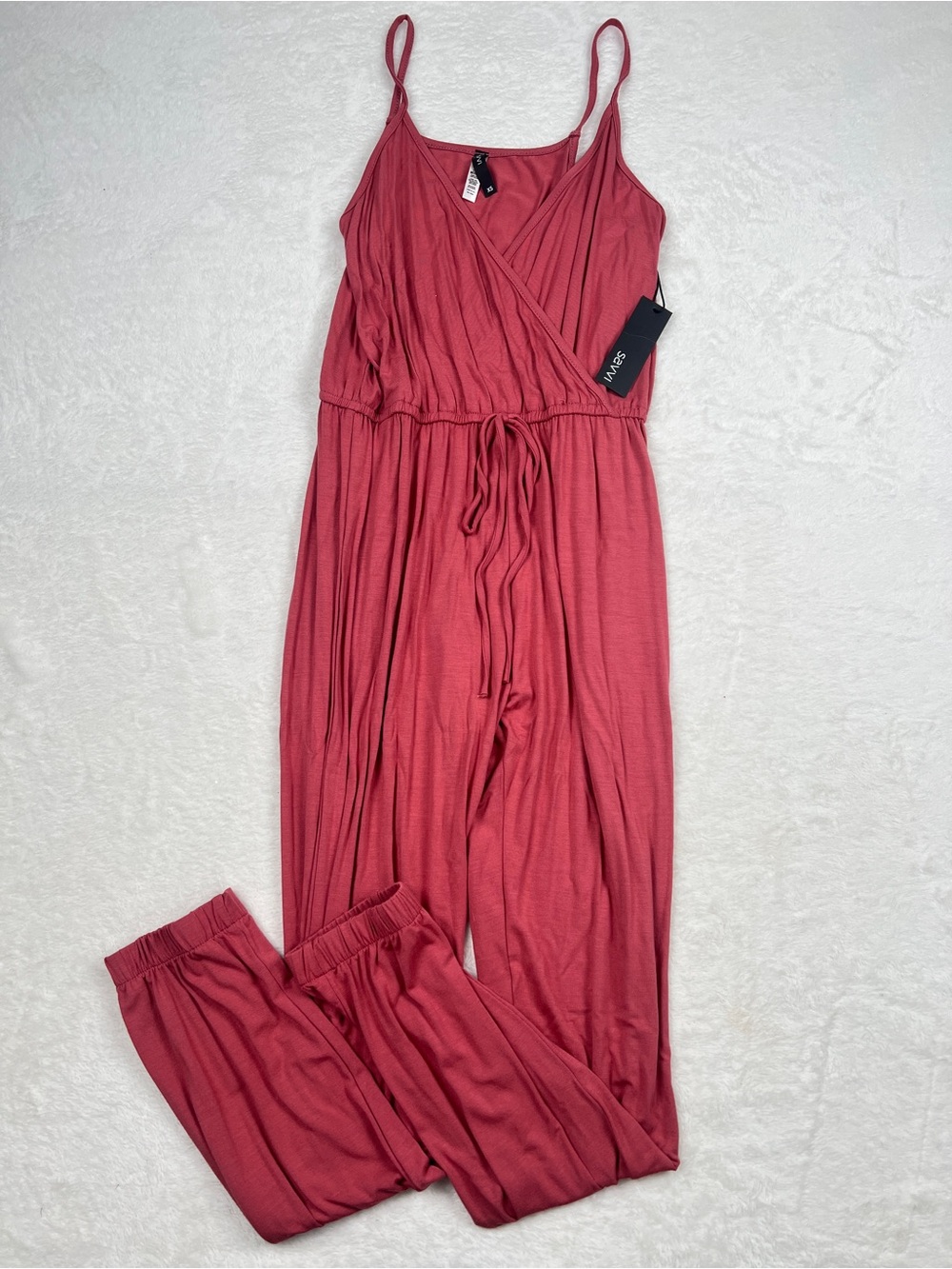 Savvi Moni Pink Sleeveless Drawstring Jumpsuit XS NWT Rayon Blend